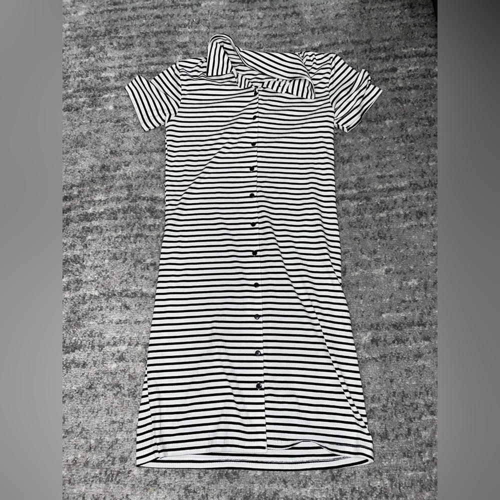 black and white stripped dress